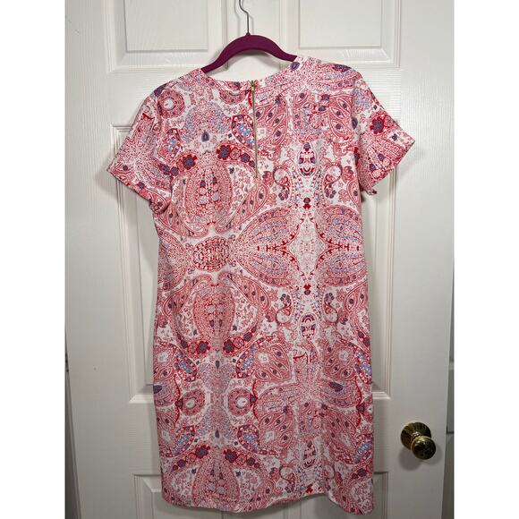 Adrienne Vittadini Red Paisley Shift Short Sleeve Dress 10 Spring Wedding Guest - Picture 3 of 6